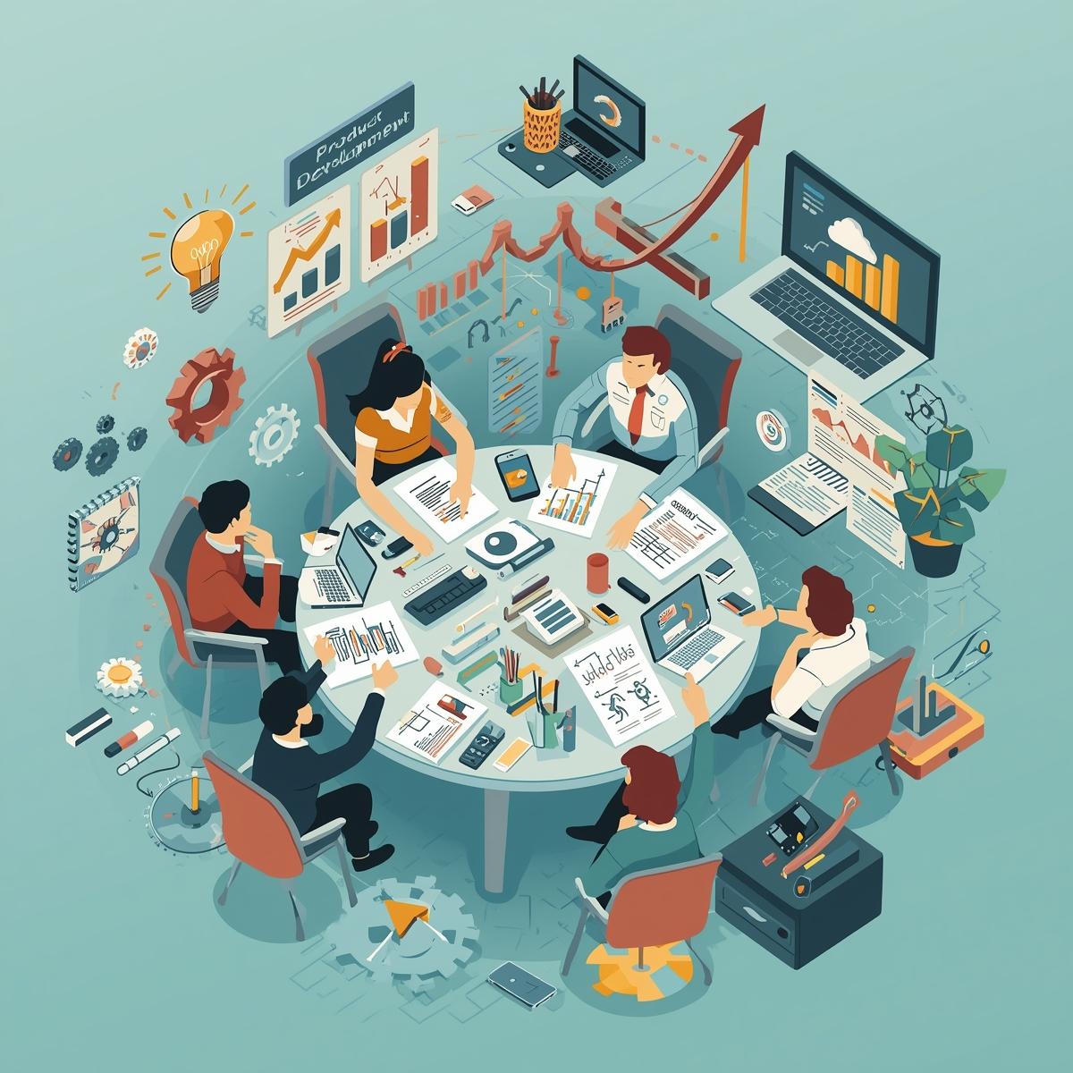 Engineering team collaborating on product development